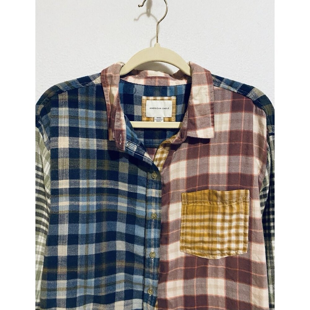 American Eagle Top Womens Medium Patchwork Plaid … - image 3